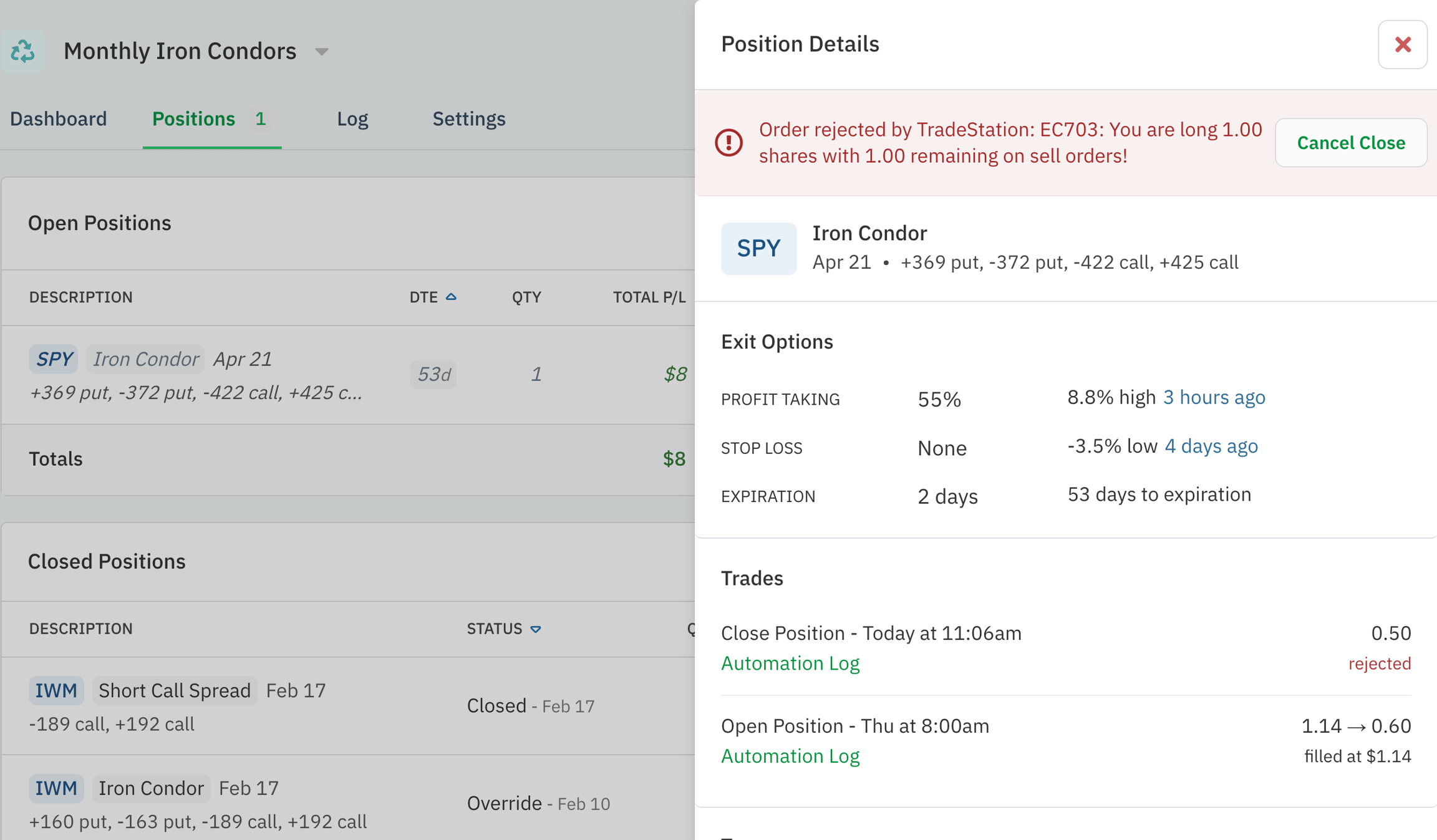 Duplicat order rejection