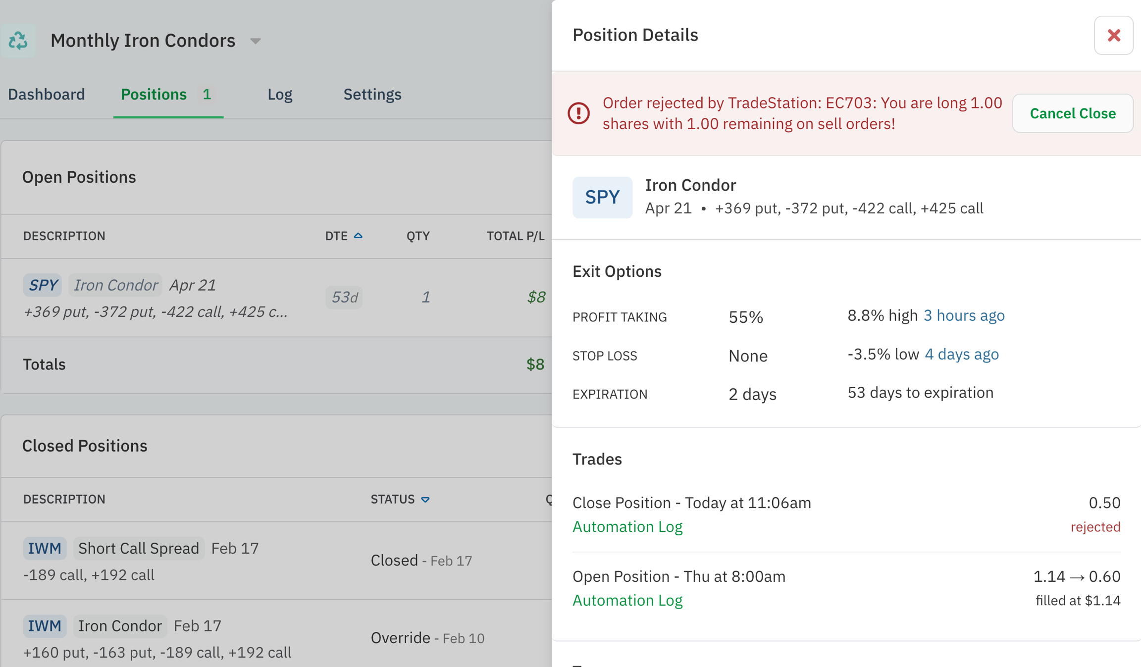 Duplicat order rejection