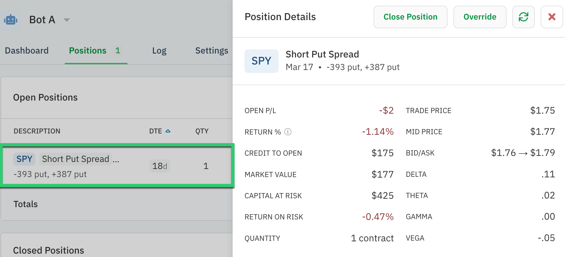Bot A position details